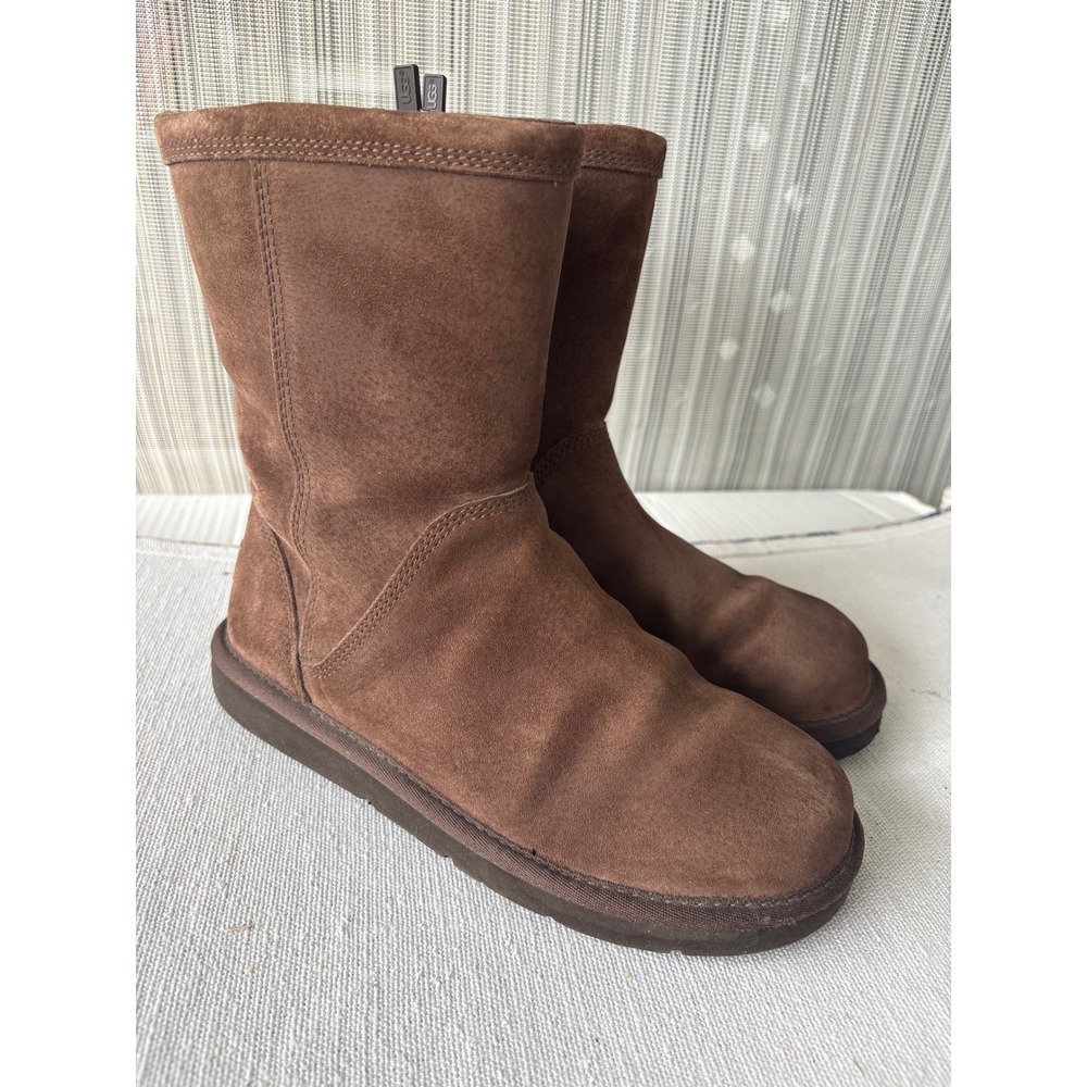 UGG Australia Brown Suede Shearling Lined Side Zip Mid Calf Boots Women 8